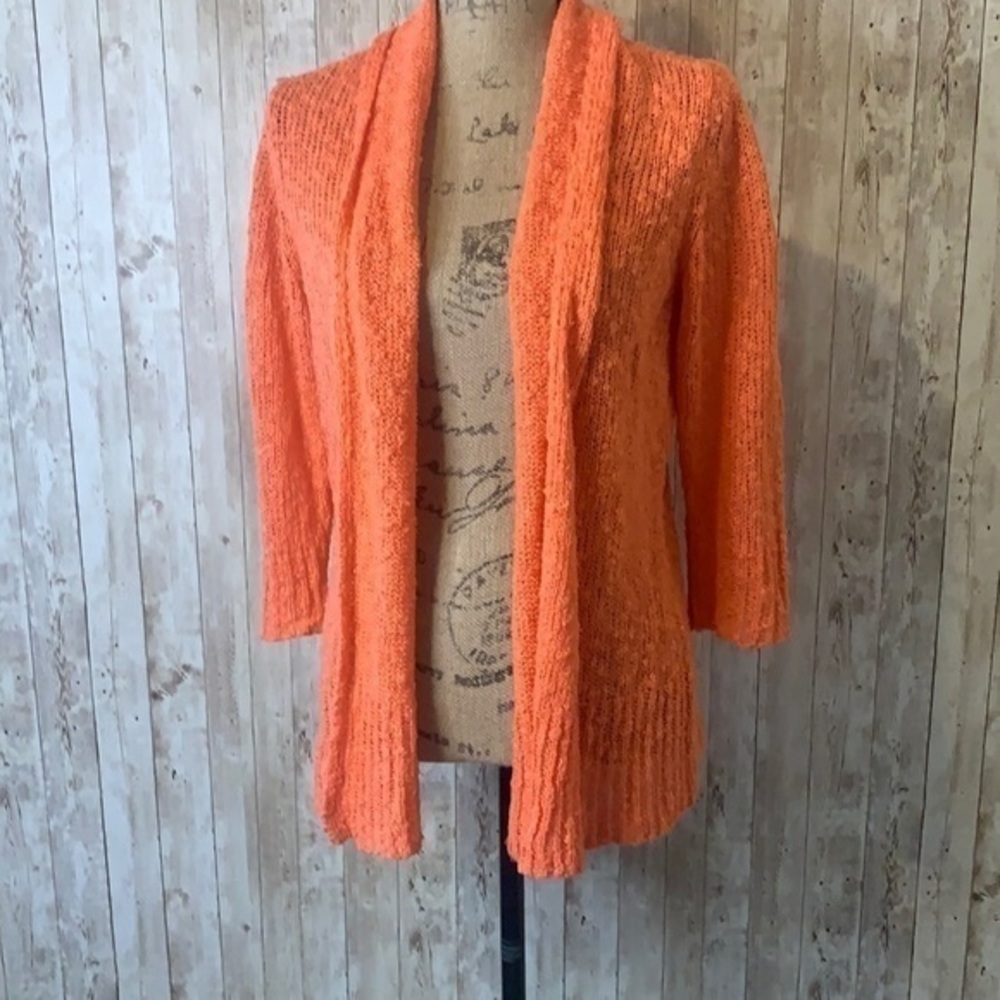 🐺Fever Orange Open Knit Cardigan 3/4 Sleeved